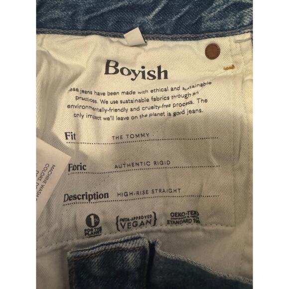 Boyish Jeans Womens 27 Blue The Tommy High Rise Straight Distressed Vegan Denim - Picture 12 of 16